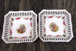 2 Vintage Reticulated Lattice Edge Colonial Couple Porcelain Plate Dish Germany - $19.75