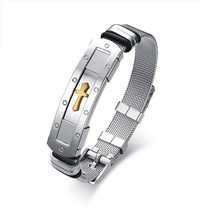 ZORCVENS 12mm Mens Stainless Steel Mesh Belt Watch Band Cross Charm  Bracelet Ad - £11.23 GBP