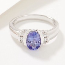 1.40CT Oval Lab Created Tanzanite &amp; Diamond Solitaire Ring 14K White Gold Plated - $198.67