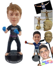 Personalized Bobblehead Pro kick boxing dude wth fghting gloves, t-shirt and swe - £71.56 GBP
