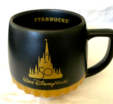 Walt Disney World  Parks 50th Anniversary Black &amp; Gold Starbucks Coffee Mug Cup - £47.58 GBP