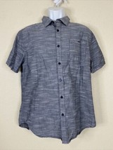 Structure Men Size L Bluish Gray Knit Button Up Shirt Short Sleeve Pocket - £5.55 GBP