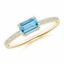 ANGARA East-West Emerald-Cut Aquamarine Solitaire Ring for Women in 14K Gold - £675.45 GBP