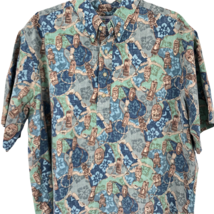 Reyn Spooner Tiki Masks Easter Island Reverse Print Hawaiian Shirt XL - £98.91 GBP