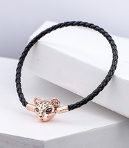 Rose Gold Rose™ Sparkling Lion Princess Black Leather Charm Bracelet  - £19.90 GBP+