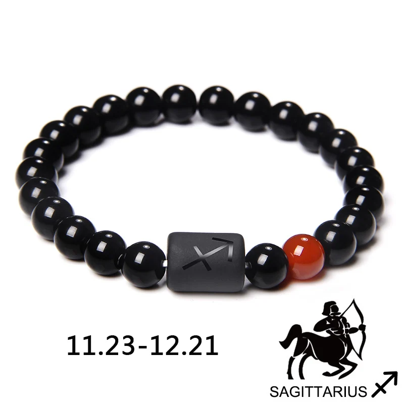12 Constellation Zodiac Signs Beads Couples Bracelet Natural Black Onyx Stone El - £16.56 GBP
