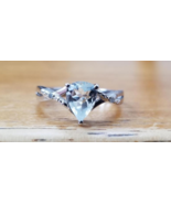 Genuine aquamarine gemstone ring with icy light blue color, accented wit... - $169.97