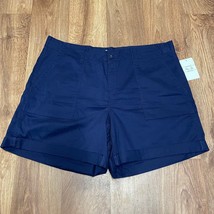 Per Se Womens Navy Blue Cuffed High Waist Shorts Size 16/XL Stretch Cott... - £7.82 GBP