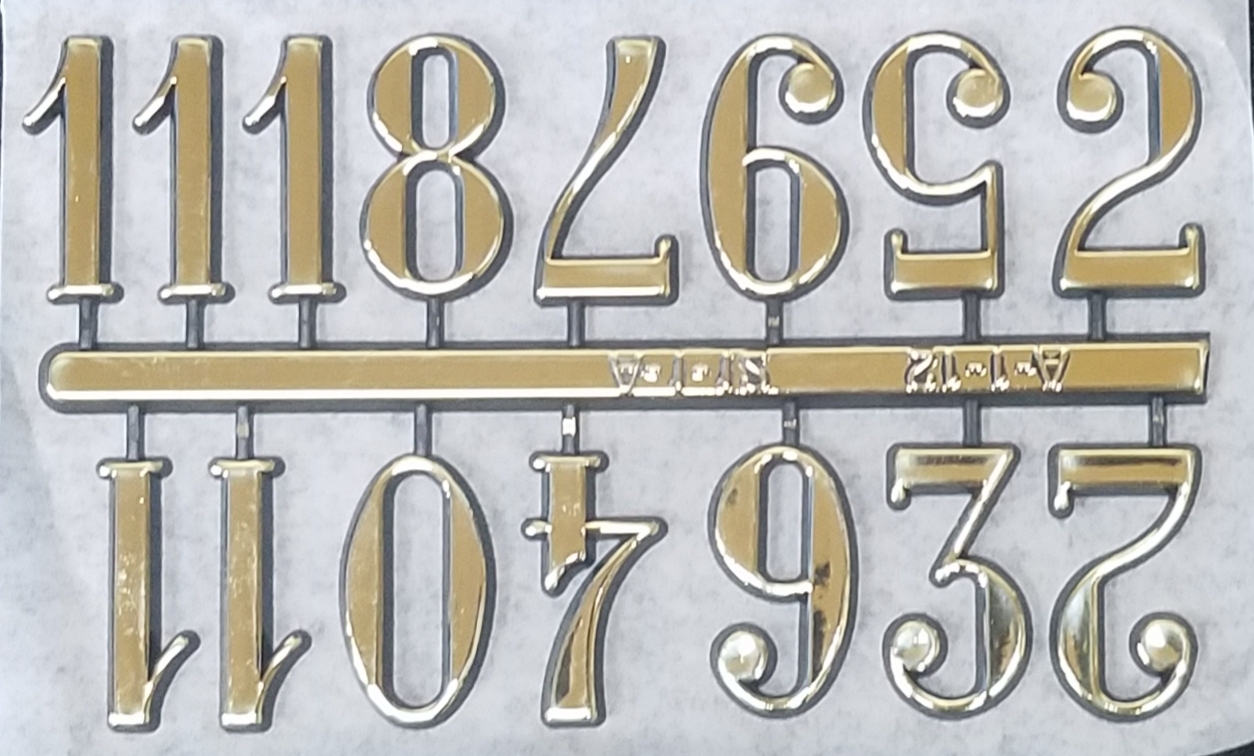 3/8&quot; Arabic Gold Clock or Craft Numerals -Numbers 1-12 - NA112-38 - $2.25