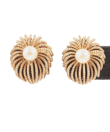 Vintage Gold Tone Faux Pearl Clip On Earrings Fireworks Design - €8,30 EUR