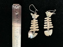 Vintage Mexican Silver Fish Skeleton Earrings - £52.27 GBP