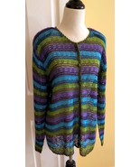 CASUAL CORNER &amp; CO. Green/Purple/Blue Loose Knit Crocheted Cardigan Swea... - £19.33 GBP