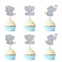 48Pcs Blue Elephant Cupcake Toppers It Is A Boy Baby Shower Cupcake Picks Decora - £13.30 GBP