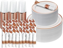 350 Pc Disposable Dinnerware Set For 50 Guests - Rose Gold - Reusable Party - $50.98