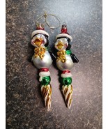 Pair Christmas Penguin Icicle Ornament Glass 6&quot; - £19.67 GBP