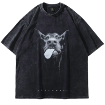 Unisex Oversized Doberman Dog Graphic Goth T-Shirt - Vintage Washed Streetwear - £30.04 GBP