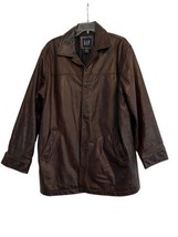 Vintage GAP Mens Genuine Leather Jacket Coat Brown Button Up Y2K Lined Sz Medium - £98.14 GBP
