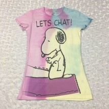 Snoopy Peanuts Colorful Tyedye Capsleeve Novelty Juniors Med Tshirt Let&#39;s Chat! - £4.61 GBP
