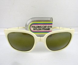 Vintage Folding Cat-Eye Nylon Frame Sunglasses White Cream with Case - £10.83 GBP