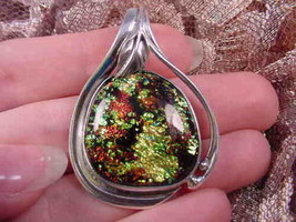 (#D-315) Dichroic Fused Glass Silver Pendant Yellow Red Green - £67.25 GBP