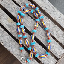 Colorful Chevron and White Heart Venetian Beads Glass Beads Necklace NCC-7 - £38.10 GBP