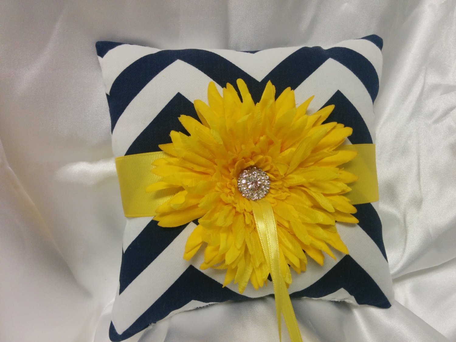 Primary image for CHEVRON WEDDING RING pillow navy and white Ringbearer Pillow zigzag chevron with