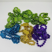 Mardi Gras Bead Necklaces Set Of 6 Krewe Of Thoth Gold Purple Green Blue - £4.74 GBP