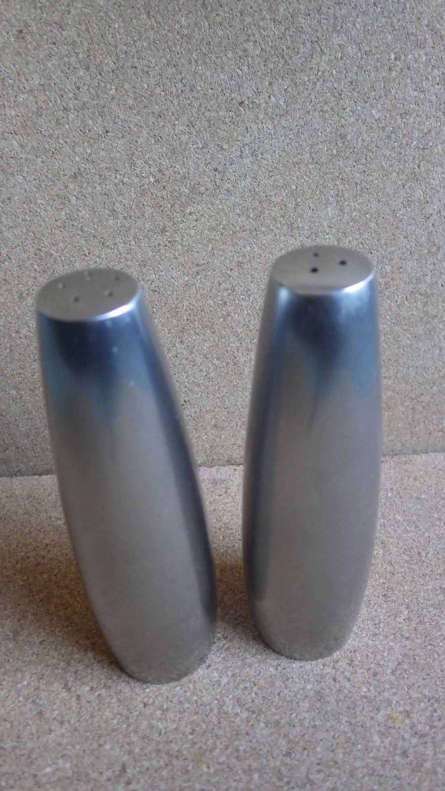 VINTAGE EARLY MCM JHQ DANSK DESIGNS DANMARK STAINLESS STEEL SALT PEPPER SHAKERS  - $40.00