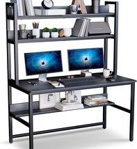 Aquzee Computer Desk With Hutch And Bookshelf, 47 Inches Black, Easy Assemble. - £186.26 GBP