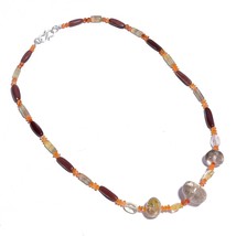 Natural Smoky Quartz Fluorite Carnelian Gemstone Beads Necklace 17&quot; UB-4393 - £7.82 GBP