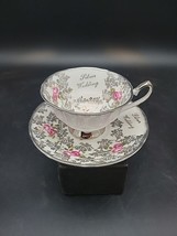 Elizabethan Silver Wedding Anniversary Rose Tea Cup Saucer England Bone ... - £16.40 GBP