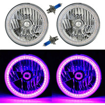 7&quot; SMD Purple LED Halo Angel Eyes H4 Headlamp Headlight Halogen Light Bulbs Pair - £117.99 GBP
