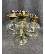 Lot Vintage Lamplight Farms Oil Lamp Clear Honeycomb glass Font &amp; 2 Hong... - £27.66 GBP