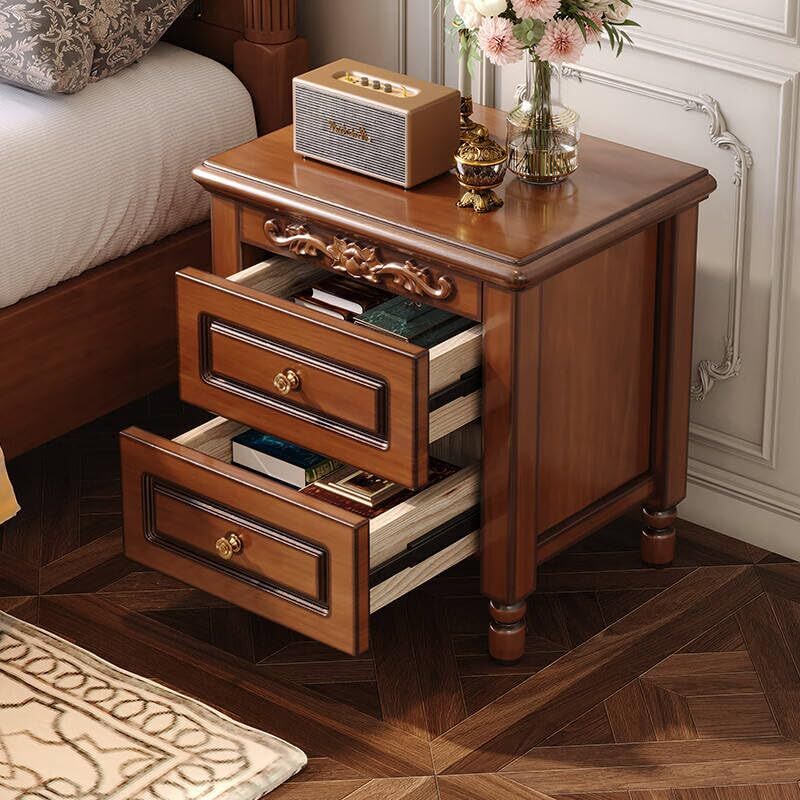 High-End Solid Wood Bedside Table, Modern Vintage Storage Nightstand with Drawer Item image 5