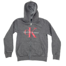 Calvin Klein Hoodie Jacket Boys 7 Gray Fleece Sweatshirt Logo Pockets Fu... - $10.18