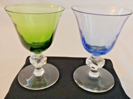 Set Of Two Crystal Wine Glasses Translucent Blue/Green With Clear Steam ... - $15.41
