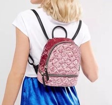 ALDO Adroiana Mini Pink Crushed Velvet Diamond Quilted Backpack Zipper Bag - £15.74 GBP