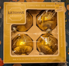 VTG Lanissa Max Eckardt Shiny Brite 4 Glass Ornaments Orig Box Gold Glit... - $27.08