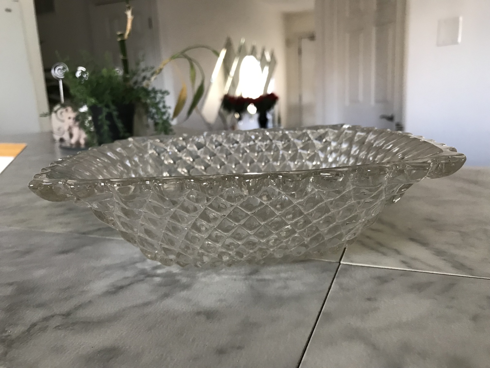 Vintage Clear Pressed Indiana Glass Diamond Point Square Serving Candy Bowl 8x8 - $29.99