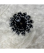 Vtg Flower Brooch Pin Black White Polka Dot Statement Lapel Pin Up Rocka... - $25.80 CAD