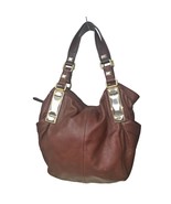 B Makowsky Brown Leather Hobo Shoulder Handbag Purse Silver &amp; Gold Hardw... - £116.80 GBP