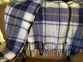 Faribo Vintage Camp Blanket Made in USA 54&quot; x 54&quot; Throw Plaid Blue 100% Acrylic - £35.76 GBP
