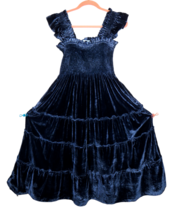 Hill House Velvet The Ellie Nap Dress Women&#39;s Medium Navy Smocked Midi, Pockets - £78.65 GBP