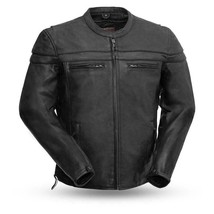 Men&#39;s Biker Leather Maverick 1.1-1.2mm Drum Dye Naked Cowhide Jacket FirstMFG - £221.88 GBP