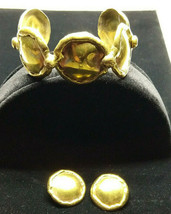 Vintage Artisan Stamped Handcrafted Cuff Bracelet Post Earrings Gold/Cop... - $24.50