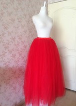 Red Tulle Maxi Skirt Outfit Women Custom Plus Size Floor Length Tulle Skirt image 5