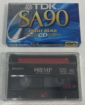 Lot of 2 Blank Cassettes - TDK SA90 High Bias Ultimate Performance &amp; Hi8MP 8mm - $15.00