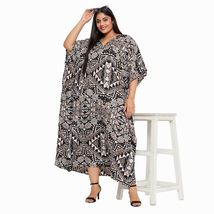 Tribal Printed Black Polyester Plus Size Kaftan Dress for Women - £13.53 GBP