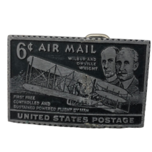 VTG United States Postage Air Mail Pewter Belt Buckle Wright Brothers Flight - £13.98 GBP