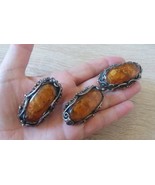 Vintage Armenian Soviet Filigree Amber Jewelry Set, Armenian Earrings Ring - $217.46 CAD